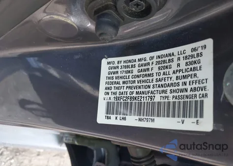 2019 Honda Civic Sport from USA, damaged, VIN 19XFC2F89KE211797